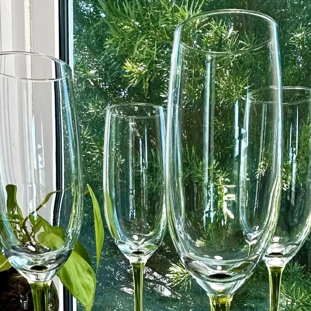 Set of 4 Pier 1 Pantiago Olive Green Champagne Flutes 9.25”